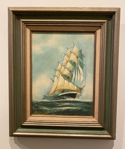 J. James Signed Nautical Framed Oil on Canvas