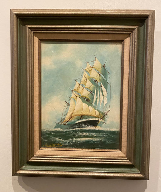 J. James Signed Nautical Framed Oil on Canvas