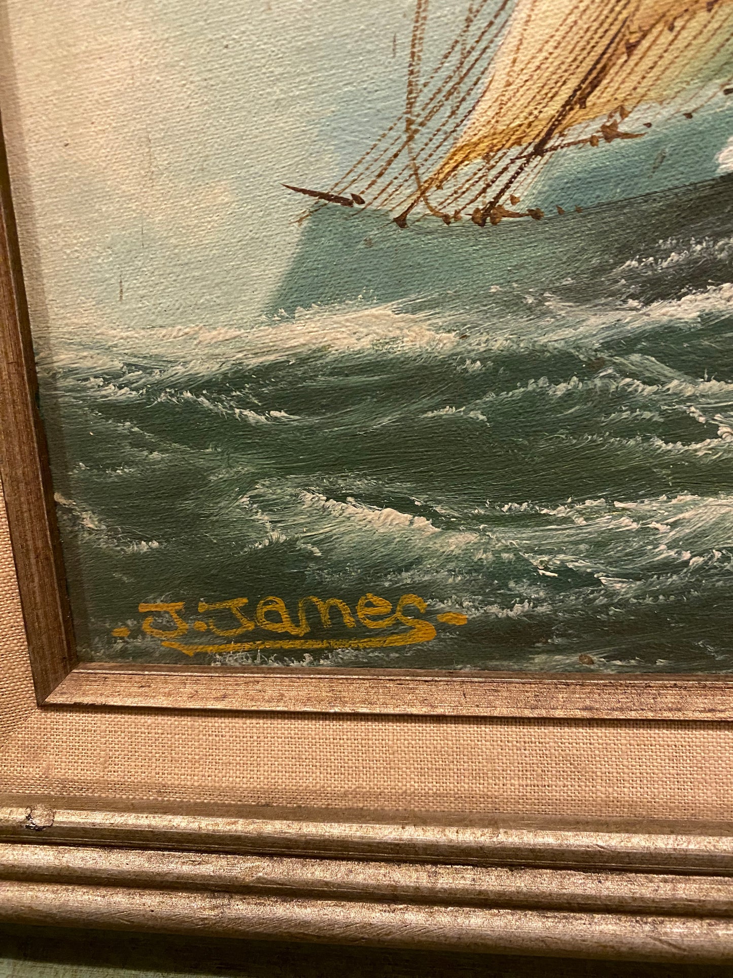 J. James Signed Nautical Framed Oil on Canvas