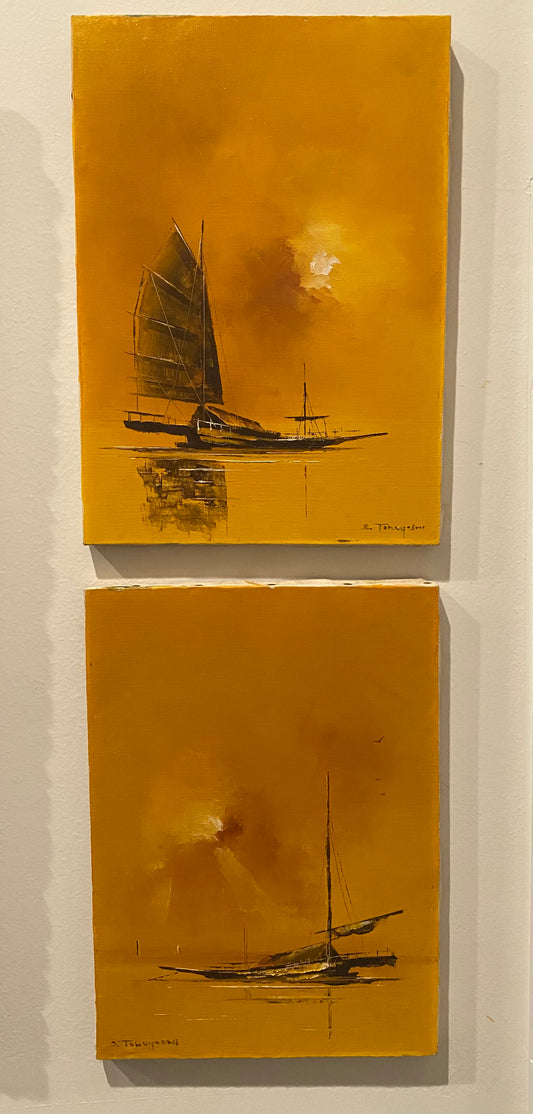 Pair of Mid-Century Japanese Junk Boats by S. Tokuyoshi Unframed