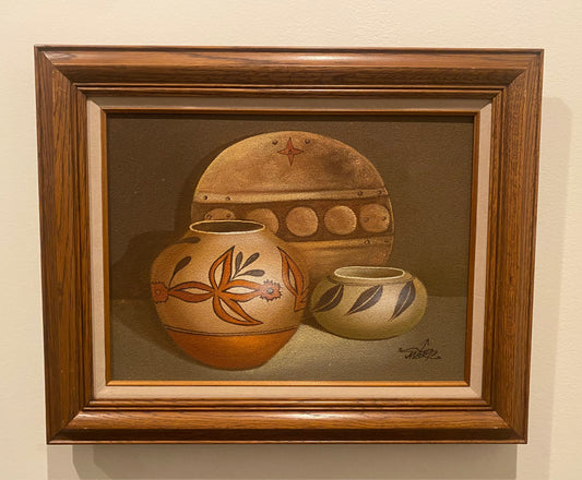 Myung Mario Jung Original Native Pottery Still Life Sand Oil on Canvas