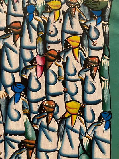 Untitled Haitian Market Scene Signed G. E Oil on Stretched Cotton